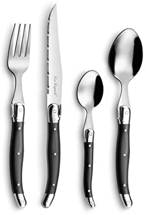 LOU LAGUIOLE - 24-teiliges Tafelbesteck für 6 Personen – Rustic – Edelstahl 18/0, Standard-Finish – Grau