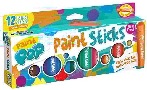 Paint Pop - Paint Sticks For Kids - 12 Pack Assorted Colours - Twist & Paint, Mess-Free, Fast Drying Action, Easy Clean Up, Vibrant Colours, Multi-Surface