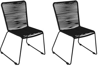 SAM 2er Set Outdoor-Seilstuhl ISRA, Seilbespannung aus Polyester, Farbe Schwarz, schwarzes Eisen-Gestell, Gartenstuhl/Rope Chair im modernen Design, für Balkon & Terrasse und Garten