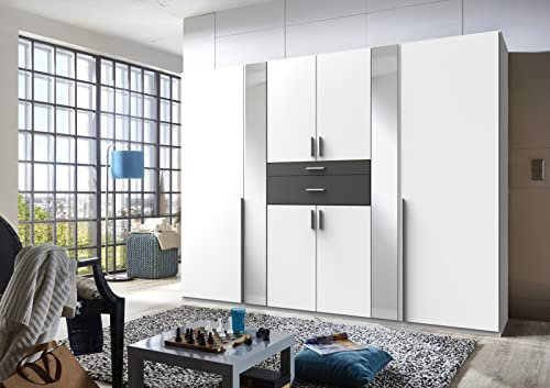 möbelando Kleiderschrank Odessa aus Spanplatte in Weiß mit 2 Schubladen und 8 Türen. Abmessungen (B/H/T) 270x208x58 cm