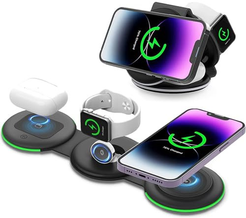 PINRUIGE Cargador Inalambrico, mag-Safe 3 en 1 Estación de Carga Inductiva Plegable Wireless Charger Compatible con iPhone 15 14 13 12 11 Pro MAX/Mini/XS/XR/8, iWatch Ultra/8/7/SE/6/5, Qi-Auriculares