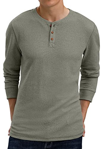 Sailwind Mens Long Sleeve T Shirt Henley Waffle Tops for Men Casual Sweatshirts(Army Green, L)
