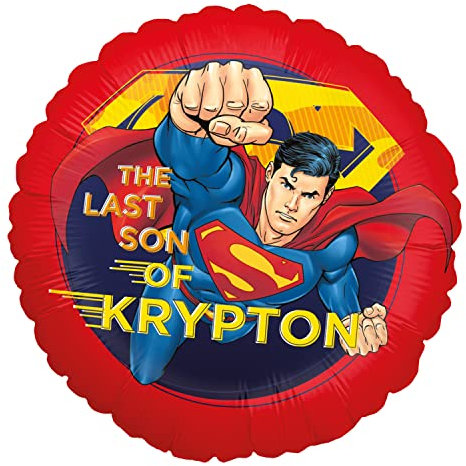 Party Factory Superman Folienballon `The Last Son of Krypton´, Ø45cm, blau, rot und gelb, Superhelden Heliumballon zum Geburtstag