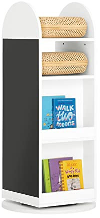 SoBuy KMB64-W drehbares Kinderregal Kinder Bücherregal mit Tafel Spielzeugregal Aufbewahrungsregal für Kinder Drehregal 360 Grad frei drehbar Spielzeug-Organizer Weiß BHT ca.: 48x105x48cm