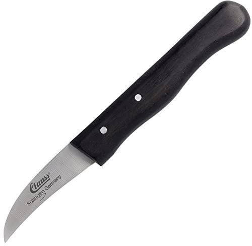 Clauss Schälmesser aus Solingen, Küchenmesser klein mit ergonomischem Holzgriff aus Buche in schwarz und doppelten Nietstiften, scharfe gebogene Klinge in Vogelschnabelform, 15 cm, CL-20002