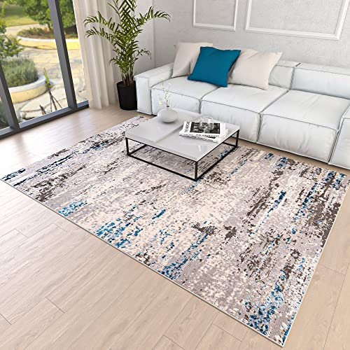 Mazovia Abstraktes Vintage Designer Teppich - Kurzflor - Weich Teppich für Wohnzimmer, Esszimmer - ÖKO-TEX Wohnzimmerteppich - Teppiche Beige Blau Grau 120 x 170 cm