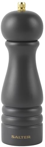 Salter BW12029CEU7 Olea Salt & Pepper Mill – Refillable Universal Mill, Twist To Grind, Ceramic Mechanism, Adjustable Fine To Coarse Grind, 56g Rock Salt/24g Pepper Corns, Extra Cap Included, Charcoal