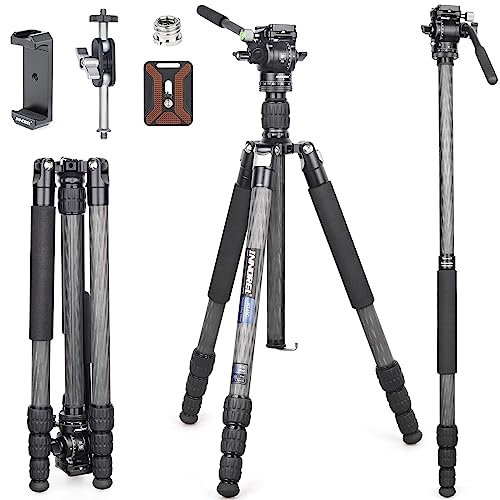 INNOREL RT45C+F10 Portable 10 Layers Carbon Fiber Tripod Professional Travel Compact Lightweight Tripod Monopod for DSLR Camera Camcorder with Mini Damping Fluid Video Head Magic Arm Phone Clip