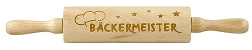 Spruchreif | Nudelholz mit Gravur | Teigroller aus Holz | Backen | Plätzchen | Teigausroller als Backzubehör | Backrolle aus Holz | Teigwalze | Küchenaccessoire | Teigroller Pizza | „Bäckermeister“