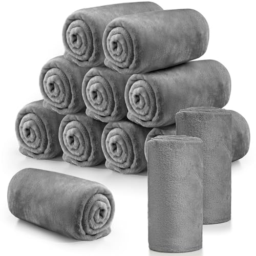 Tinideya Flanell-Fleece-Überwurfdecke, 12 Stück, 127 x 152 cm, weiche Fleecedecke, warme Überwurfdecke, Korallendecken für Couch, Sofa, Zuhause, Hochzeit, Geschenke, Saison (Hellgrau)