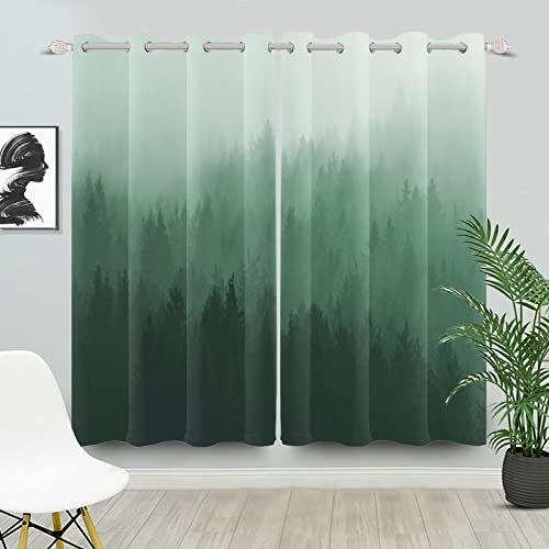 Bovlleetd Grüne Verdunkelungsvorhänge für Schlafzimmer Wald Ombre Thermisch isolierte Fenstervorhänge Lärmreduzierung Vorhänge für Wohnzimmer 140x225cm (Breite x Länge) Satz 2 Paneele
