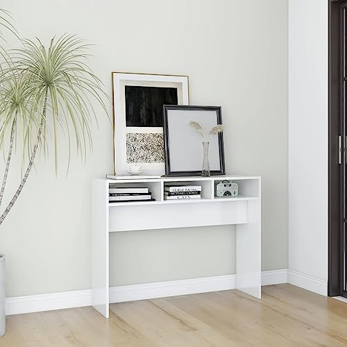 FIRBNUS Table console blanche brillante 105 x 30 x 80 cm en aggloméré Meubles Salon Meuble Table Bois Console Entrée Bois Console Bois Table de Canapé Latérale
