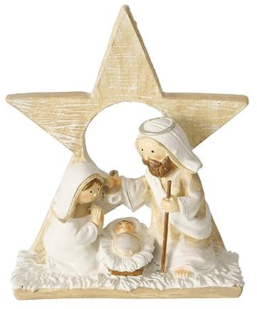 RiloStore Tischkrippe Stern - braun - 14x11cm Krippe Weihnachten b9014 Krippenszene Figuren Christus Jesus Weihnachtskrippe Kunstharz Weihnachten Geschenk Tischdeko Krippenfiguren