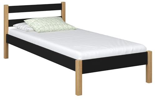 N-wood N01 Bett 80x180 cm, Bettgestel mit lattenrost, Multifunktional Einzelbett für Kinder, Jugendliche, Seniorbett, aus Eichenholz, abgerundete Kanten, Hochwertige Materialien, Schwarzeiche