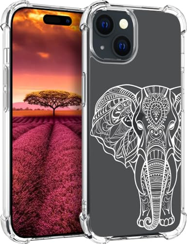 Topgraph Case Compatible for iphone 15 Cute Clear For Women Girly Designer Girls, Transparent Phone Case Floral Design Compatible with iphone 15 (Beautiful Elephant Line Art)