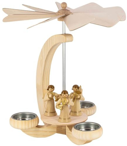 Seiffener Volkskunst | Erzgebirge Pyramide Weihnachtspyramide Teelichtpyramide | Handwerkskunst aus Deutschland | echte Handarbeit | 25 cm | Engel Natur mit Instrumenten