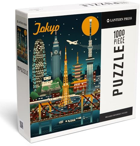 Lantern Press Tokyo, Japan, Retro Skyline, 1000 Piece Jigsaw Puzzle for Adults, Made in USA with Reference Poster