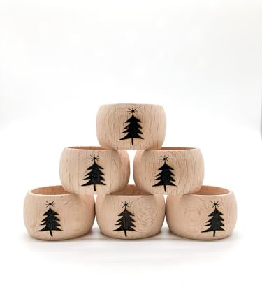 6 Stück Serviettenring aus Holz Tannenbaum - Serviettenhalter aus Buchenholz (Außendurchmesser 4,4cm)