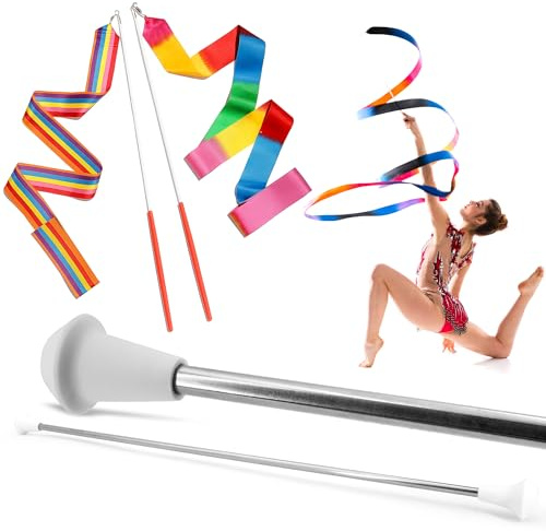 SIRCLES 28 Inch Twirling Marching Baton in Stainless Steel with Rubberized Ends Mini Shaft 3/8 with 2 Dancing Ribbons (28 Inch)