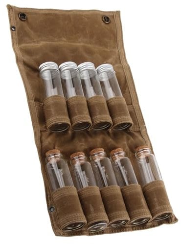 Septpenta Camping Spice Kit, with 9 Spice Jar, Large Capacity Portable Spice Bag, Travel Spice Holder Hiking Spices Set, Bushcraft Spice Kit for Outdoor Camping, Picnics, Barbecues(Khaki)