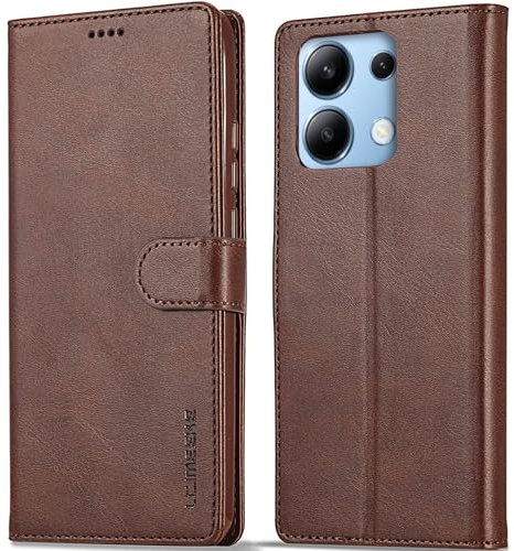 WAURZ Hülle für Xiaomi Redmi Note 13 4G, Schutzhülle Leder Klappbar Flip Case mit Kartenfach Magnet Ständer Handytasche Hüllen Etui Cover Klapphülle für Redmi Note 13 4G, Braun