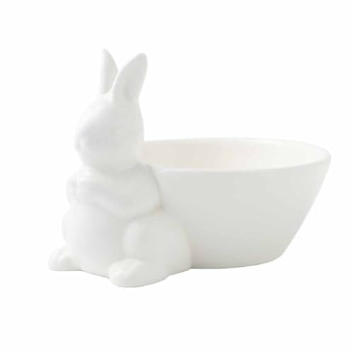QIAOIDEA Piatto per caramelle pasquale bianco coniglietto, ciotola in ceramica pasquale caramella ciotola coniglio piatto caramelle ciotola, ciotole decorative per caramelle Pasqua decorazione casa