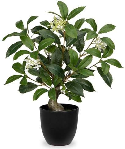 Arborus Plantes artificielles d'intérieur de 40 cm de haut - Laurier vert dans des pots noirs - Petites plantes artificielles décoratives en pot - Plantes artificielles décoratives pour la maison, la