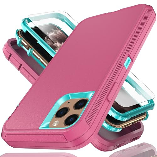 YmhxcY for iPhone 11 Pro Case 5.8-Inch with Explosion-Proof Screen Protector,3 in 1 Shockproof TPU Hard PC Bumper Drop-Proof Shell for iPhone 11 Pro-Red/Blue