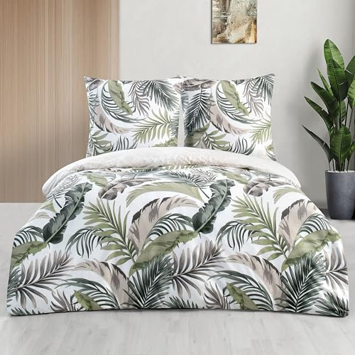 ZIRVEHOME Bettwäsche Set vierteilig, 135x200cm Bettbezüge, Baumwolle, Palmen Design, Hena V2