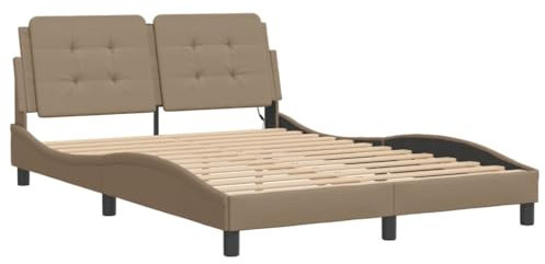 vidaXL Bettgestell, Bett mit LED ohne Matratze Zadar Kopfteil, Bettrahmen mit Sperrholzlatten, Doppelbett für Schlafzimmer, Cappuccino-Braun 140x200cm