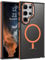 YINLAI for Samsung Galaxy S22 Ultra Case Compatible with Magsafe Magnetic Translucent Samsung S22 Ultra Phone Case Slim Protection Case for Samsung S22 Ultra 6.8, Black/Orange