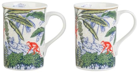 GENEVIEVE LETHU 535735 set de 2 Mugs de 33 cl en Porcelaine - Colection SARUMBAYA Décor Fleurs - Mug à café, thé, tisane dans boîte coffret, Blanc