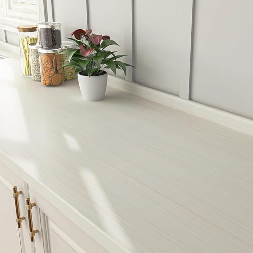 FunStick 60CMx5M White Beige Wood Wallpaper Table Wood Vinyl Wrap for Kitchen Cupboards Furniture Beige White Wood Effect Wallpaper for Walls Roll Worktop Vinyl Covering Wood Effect Kitchen Wallpaper