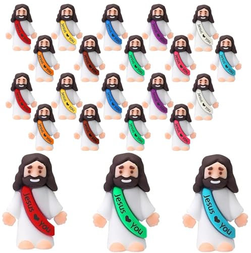 AKFAHOIF Kleine Jesus-Figuren, Mini-Jesus-Figuren in Großpackung, mehrfarbige kleine Jesus-Figuren, Miniatur-Figuren zum Verstecken und Suchen, religiöse Geschenke für Ostereierfüller, 20 Stück