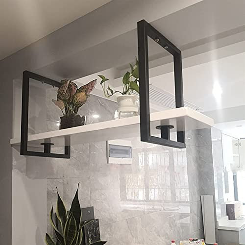 Ceiling Shelf - 1 Tier Ceiling Hanging Wine Rack - Wrought Iron Wall Hanging Floating Display Stand, LOFT Hanging Solid Wood Plant Stand, Bar/kitchen Storage Rack, Easy To Install