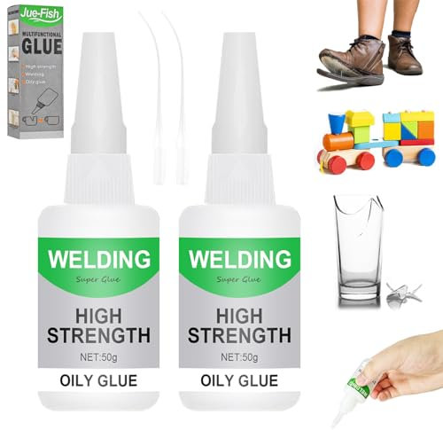 SilverChry 2Pcs*50g Colla Oleosa per Saldatura, Colla Multiuso Resistente a Base di Olio, Colla Oleosa ad Alta Resistenza, Super Glue Universale, per Incollare Plastica, Vetro, Legno, Pietra, Metallo
