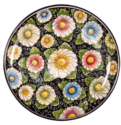 Pathos Keramike - Piatto in ceramica di Caltagirone d.30cm fatto a mano e decorata a mano, sopramobile decorativo per salotto o salone, decorazione tipica, prodotto in Italia