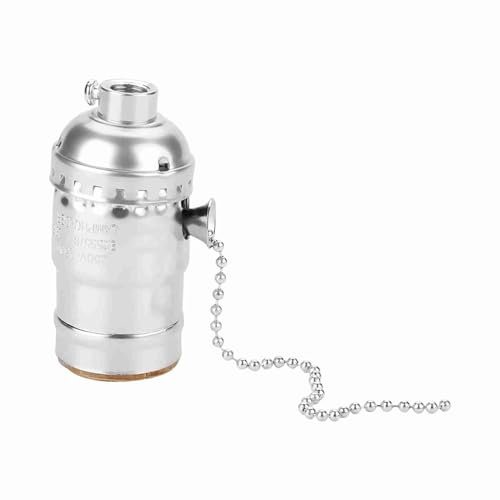 VIFERR Lampenfassung, Vintage Lampenfassung E27 mit Zugkette Silberne Lampenfüße Hängelampe Halter Schraubsockel (Silber)