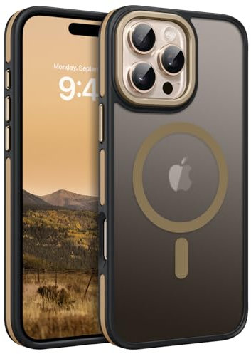 DUEDUE Cover Magnetica per iPhone 16 Pro Max 6.9[Compatibile con MagSafe], Custodia Opaca Nero per iPhone 16 Pro Max Case con Pulsante metallico Ultra-Sottile TPU Silicone, Titanio sabbia