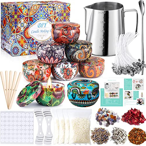 NEMMXUB Kerzenherstellung Kit, DIY Kerzen Selber Machen Set,Duftkerze Geschenke Set mit 480g Bienenwachs,8 Kerzendosen,Duftöl, Farbblöcken,Kerzen Gießen kit, Dochthalter, Dochte Aufkleber,Rührlöffel