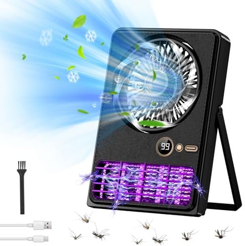 OKYUK Lampada Antizanzare Elettrica, 2 in 1 Lampada Antizanzare con Ventilatore, Portatile Trappola Zanzare, per Campeggio, Giardino e Salotti(nero)