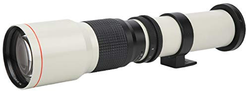 Qukaim Téléobjectif 500 mm F8F32 Mise au point manuelle avec grossissement x2 pour Canon EFS Mount SLR, mise au point fixe, blanc, idéal pour la photographie de la faune et du sport