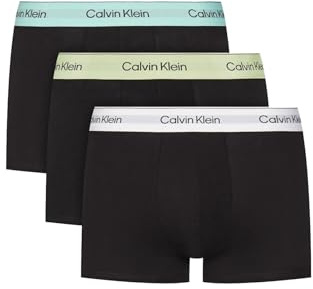 Calvin Klein Icon Cotton Stretch Trunks, Black with Multi-Colour Band, Pack of 3 (UK, Alpha, L, Regular, Regular, Black/Multi Colour Band)