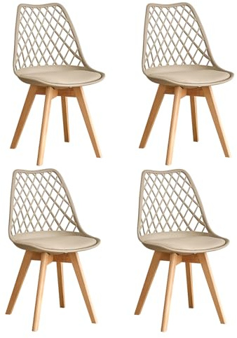 GrandCA HOME Lot de 4 Chaises de Salle à Manger, Chaises de Cuisine Modernes avec Assises en Cuir et Pieds en Hêtre, Idéales pour La Cuisine et La Salle à Manger - Kaki