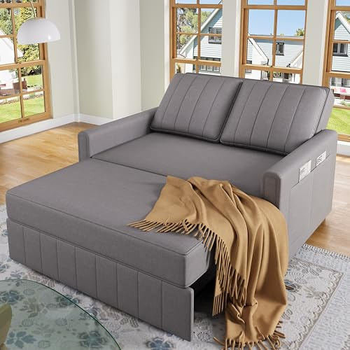 Merax Multifunctional Folding Sofa with Sleeping Function, 2-Seater Sofa Daybed with Adjustable Backrest,Compact Guest Bed,Dorms & Apartments, Linen Fabric,W127cm Dark Grey