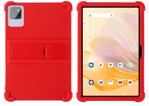 For PRITOM Tab 11/12 Model L10 10.1 inch Tablet Silicone Case - Kids Friendly Shockproof Silicone Soft Shock Proof Protective Cover with PC Adjustable Stand (Red)