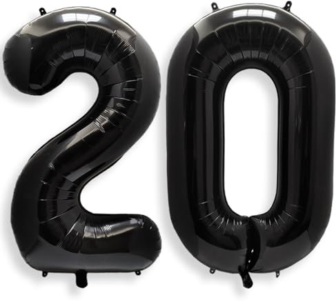 AULE Luftballon Zahl 20 Schwarz 40 Zoll Folienballon Helium 0-60 Geburtstag | XXL 101 cm Schwarze Luftballon Zahlen Groß Zahlenballon für Geburtstag Abschluss Jubiläum Dekoration