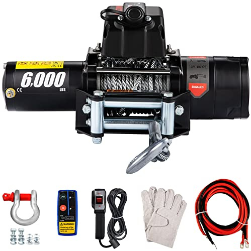 6000LBS 12V Recovery Car Electric Winch Series Wound ar Train Wireles Remote Control Steel Cable Winches for Heavy Duty ATV Home Use