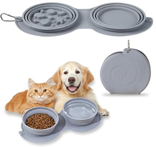 Tashce Cuenco Plegable Perro Silicona, Comedero Perro Viaje 2 en 1 Compacto | Bebedero Perro Portátil, con Mosquetón, Lavavajillas, Comida Lenta, Saludable, para Perros y Gatos