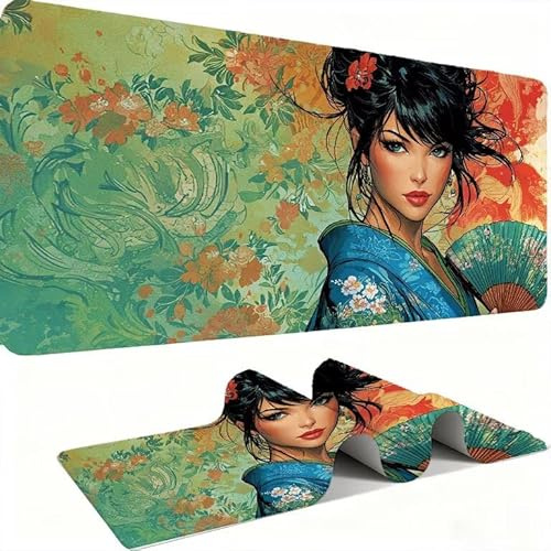 Geisha Frau Mauspads, Mauspad XXL 60x30CM Gaming, schreibtischunterlage Gaming Tastatur Matte, Große Schreibtisch Matte, Großer Erweiterter Schreibtisch Schutz Für Home Office Studium, Laptop j0xk-84